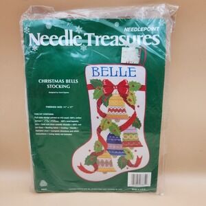 VTG Needle Treasures Needlepoint Christmas Bells Stocking 06835 Carol Dupree NOS